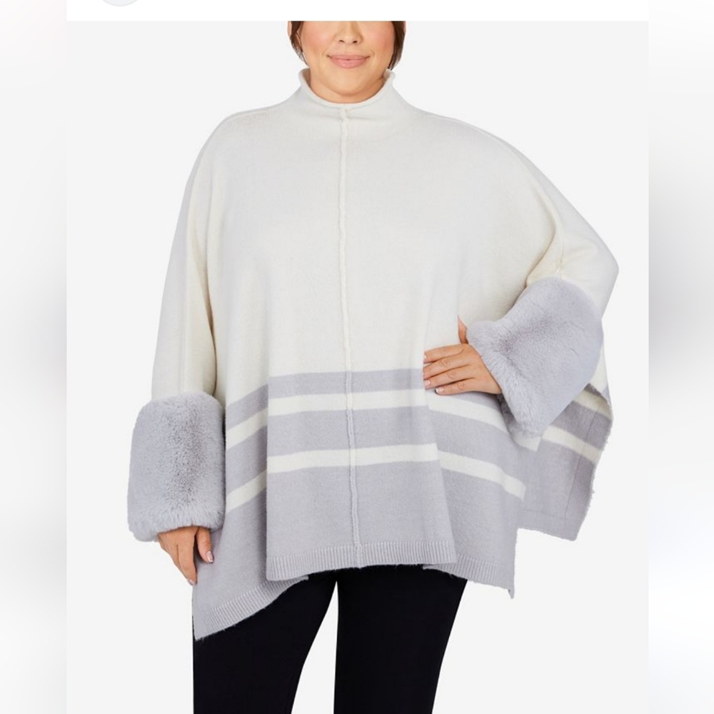 Ruby Rd plus size faux fur poncho sweater.  Fits up to Plus size 16 or 18